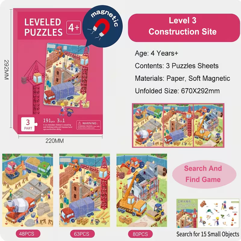Level 3 Magnetic Progressive Puzzle for Kids Ages 4+