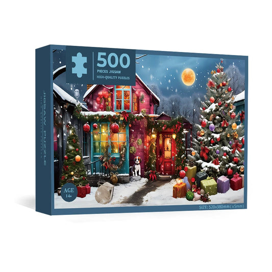 Outside View Puzzle of Wooden House At Christmas