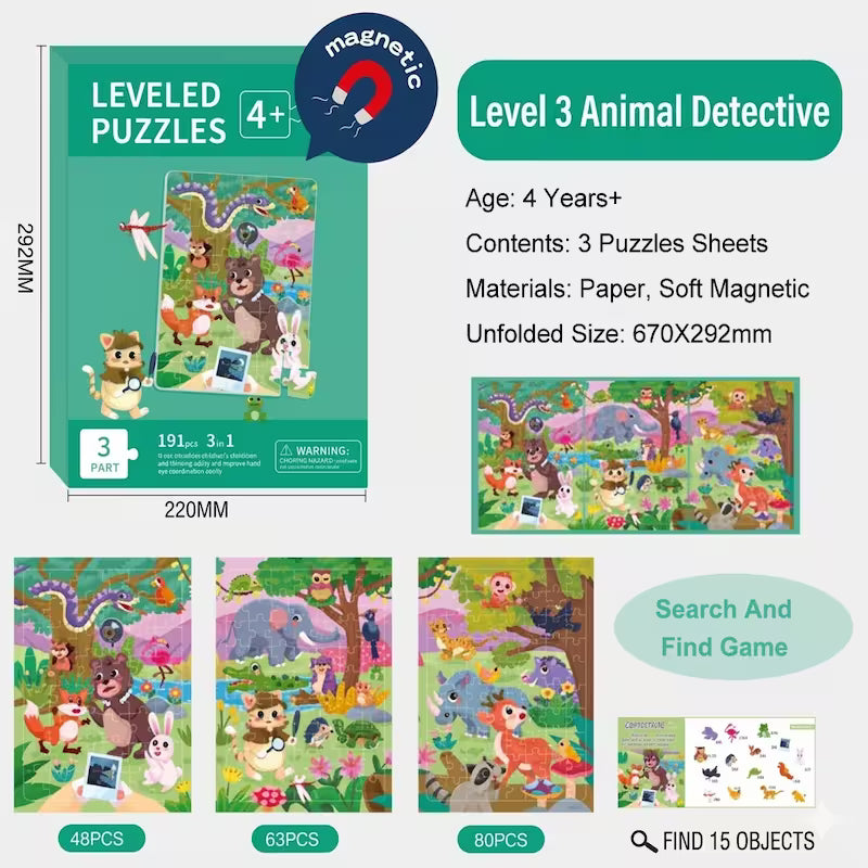 Level 3 Magnetic Progressive Puzzle for Kids Ages 4+